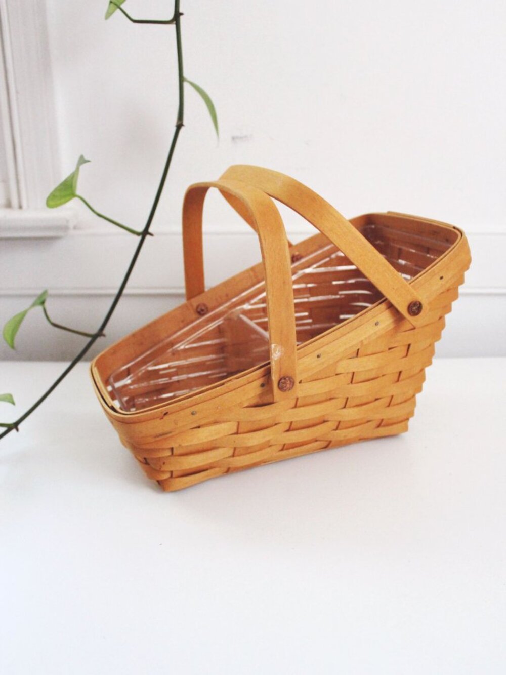 Vintage Longaberger Vegetable Basket 2002 Handwoven Liner Double Handles USA